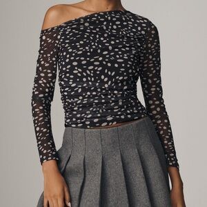 Asymmetrical Black and White Mesh Top